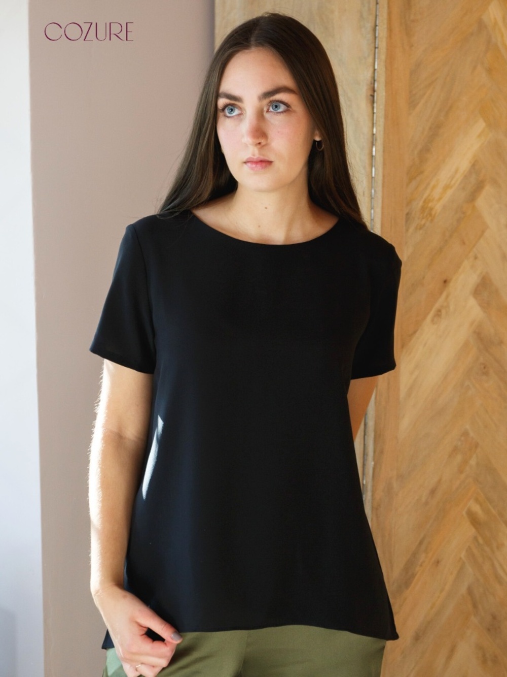 NWT, 100% Pure Silk Blouse BLACK - Washable Silk Top Sizes XS, S, M, L, XL